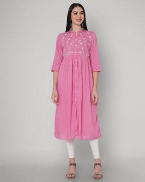 floral embroidery flared kurta