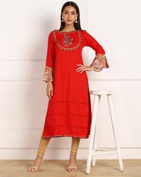 floral embroidery flared kurta