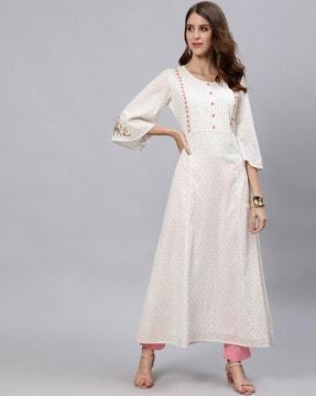 floral embroidery round-neck dress