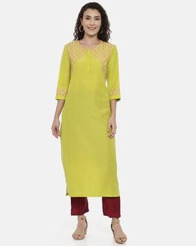 floral embroidery straight kurti