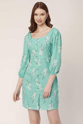 floral faux crepe square neck women's maxi dress - turquoise