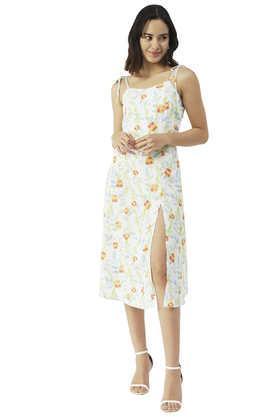 floral faux crepe v neck women's maxi dress - white