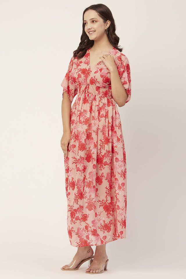 floral faux georgette v neck womens maxi dress