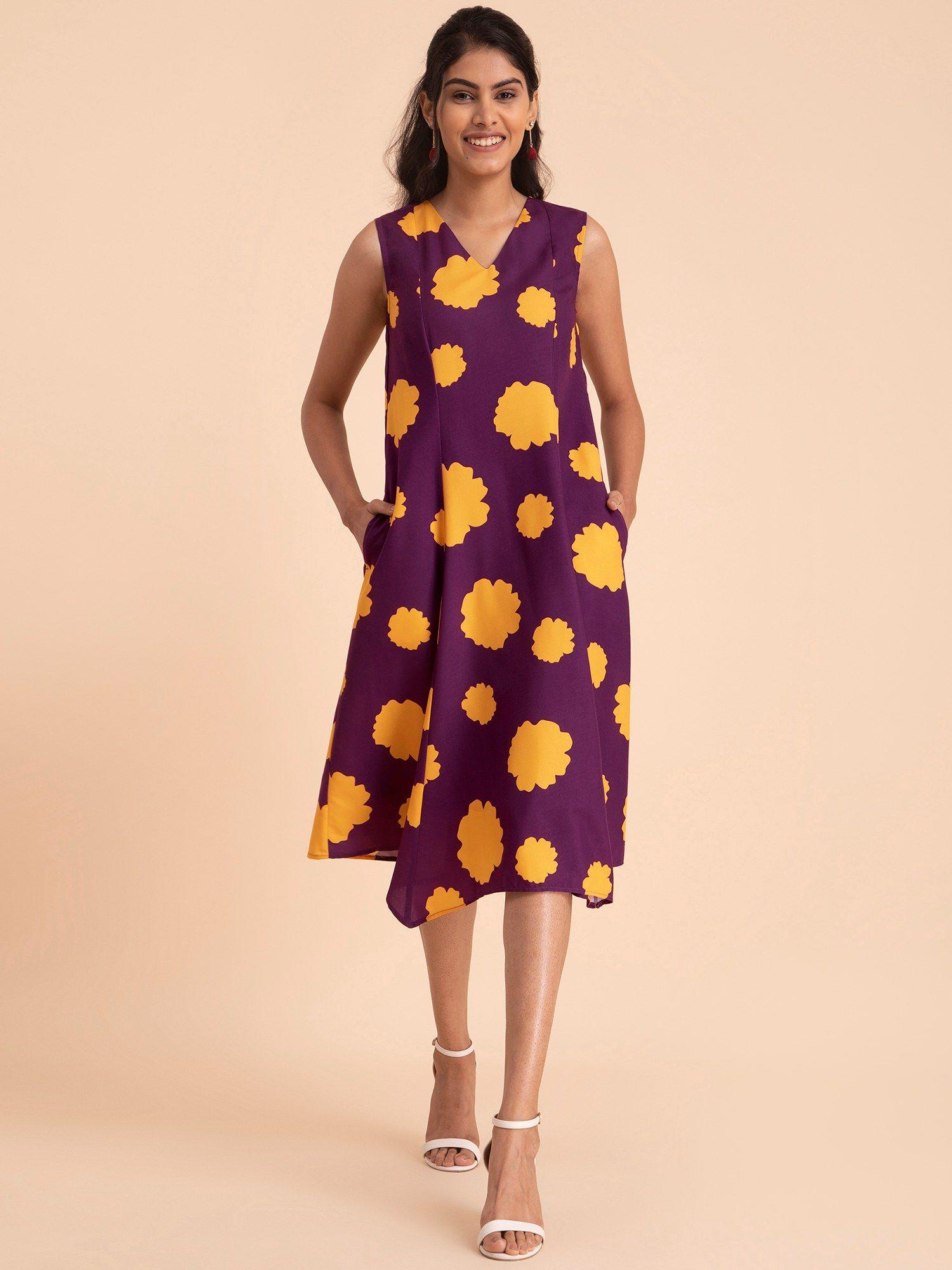 floral flared dress purple