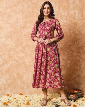 floral flared kurta with round neck