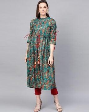 floral flared kurta with tassels