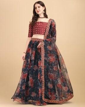 floral flared lehenga choli set with dupatta