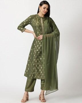 floral foil print a-line kurta set with dupatta