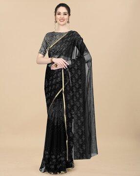 floral foil print chiffon saree