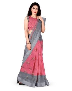 floral foil print saree with blouse