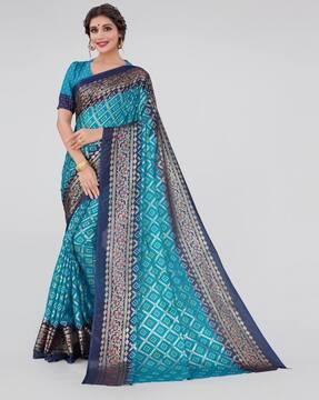 floral foil print saree with thick border