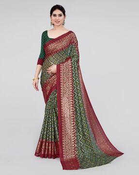 floral foil print saree with thin border