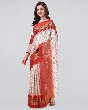 floral foil print saree with zari accent