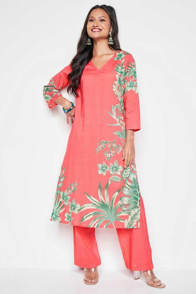 floral full length cotton womens kurta pant set