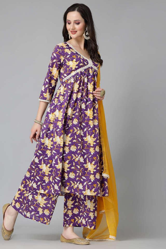 floral full length cotton woven womens kurta palazzo dupatta set