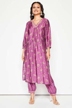 floral full length polyester woven women's set of 2 - lilac