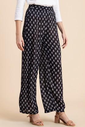 floral full length rayon women's palazzo - black mix