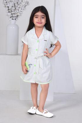 floral fusion collection stripes viscose collared girls casual wear dress - green
