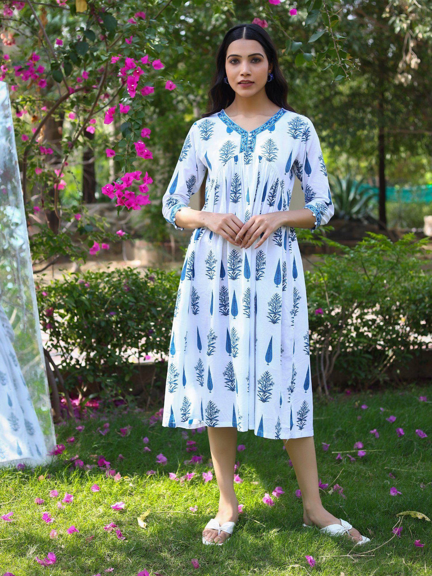 floral gathered a-line dress