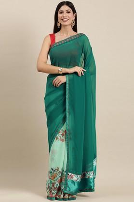 floral georgette festive wear women's saree - green
