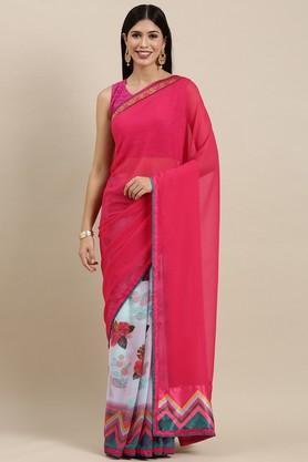 floral georgette festive wear women's saree - pink