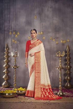 floral georgette festive wear women's saree with blouse piece - cream