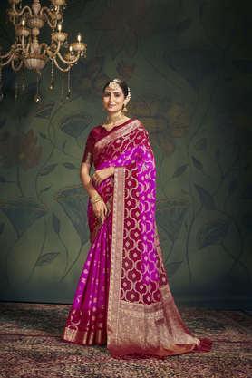 floral georgette festive wear women's saree with blouse piece - pink