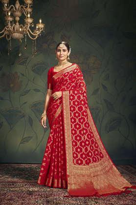 floral georgette festive wear women's saree with blouse piece - red