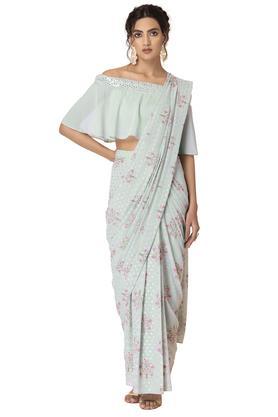 floral georgette regular fit women's ankle length draped saree - green