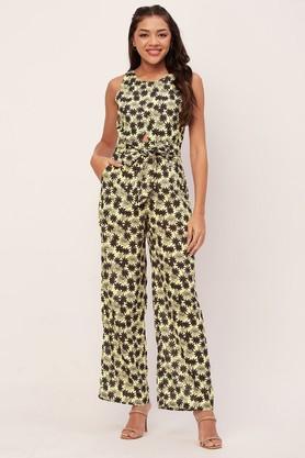 floral georgette regular fit women's jumpsuit - natural