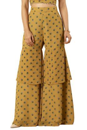 floral georgette regular fit women's sharara - yellow