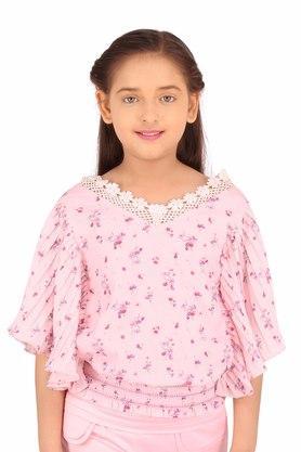 floral georgette round neck girls tops - pink