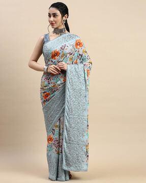 floral georgette saree with blouse piece