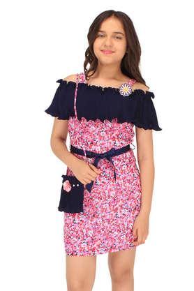 floral georgette square neck girl's casual wear dress - pink