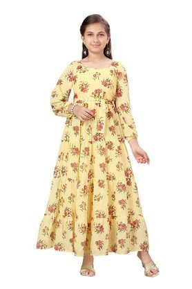 floral georgette square neck girls party wear dress - yellow