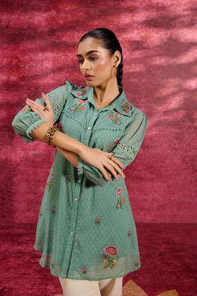 floral georgette straight fit women's shirt - green