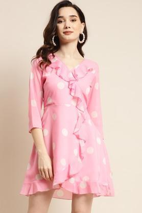 floral georgette v neck womens maxi dress - pink