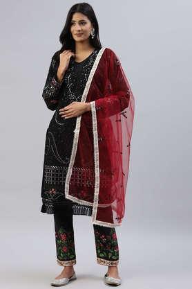 floral georgette women's salwar kurta dupatta set - black