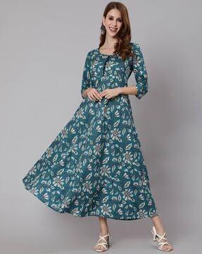 floral gown round neck dress