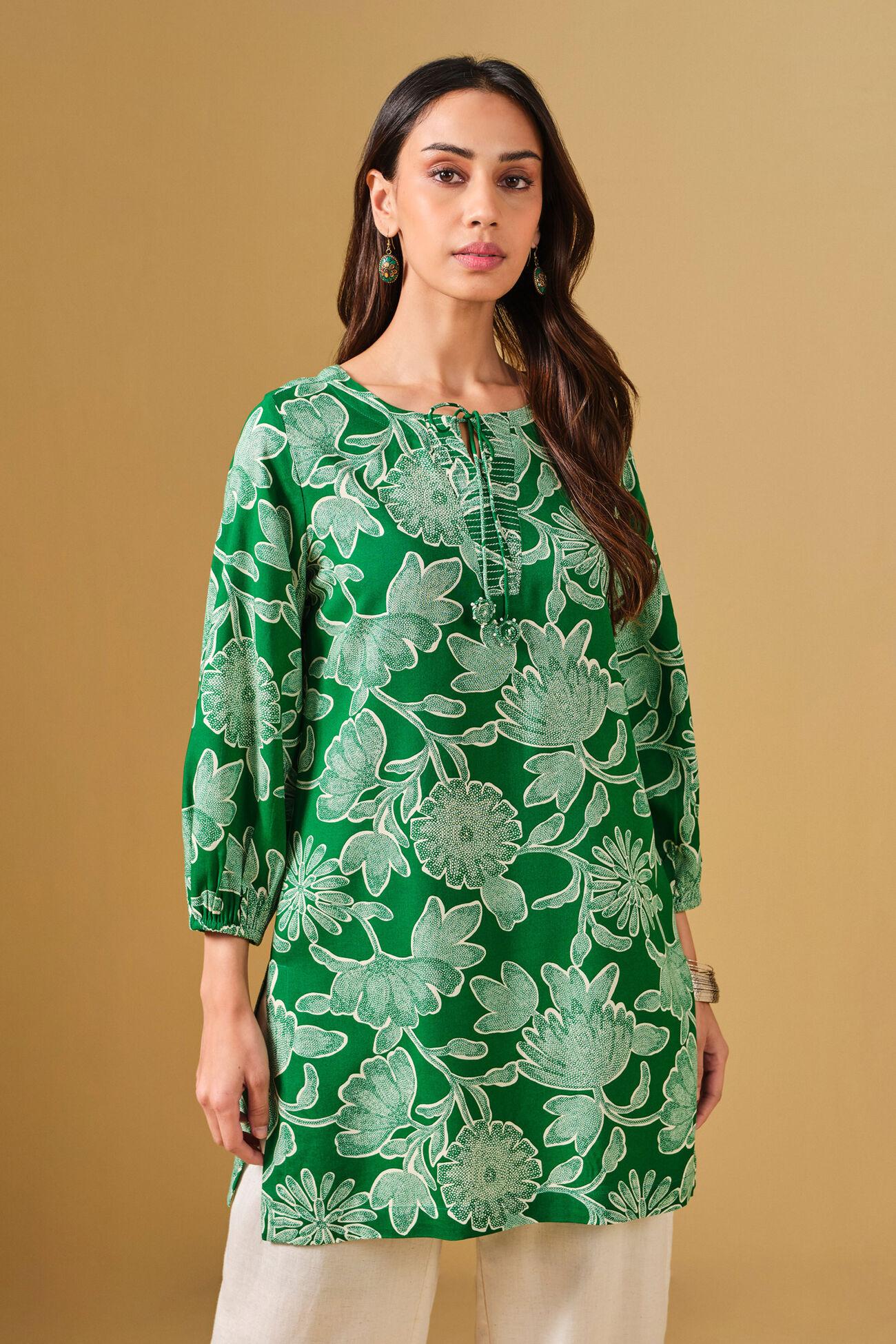 floral green viscose tunic