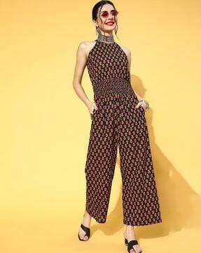 floral halter-neck jumpsuit