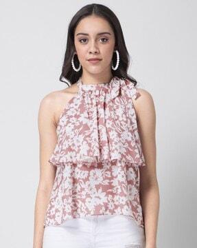 floral halter-neck layered top