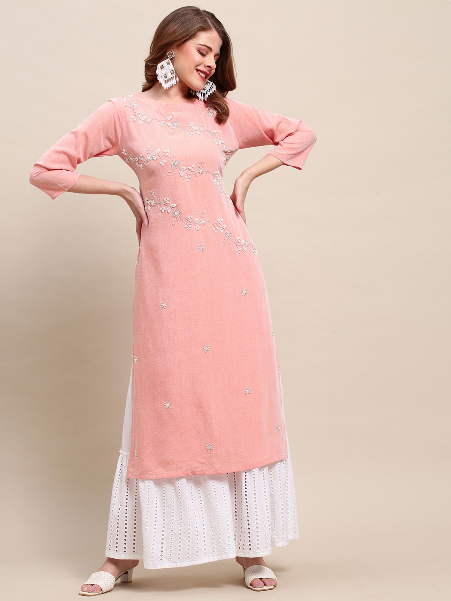 floral hand embroidered straight fit kurta