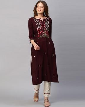 floral hand embroidered straight kurta with pants