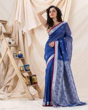 floral handloom saree with tassels