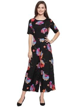 floral jumpsuit with round-neck