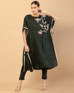 floral kaftan dress with waist tie-up