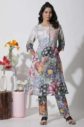 floral knee length cotton woven women's kurta set - multi