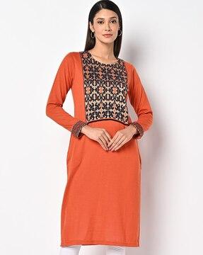 floral-knit straight sweater kurta