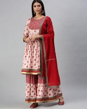 floral kurta & palazzo set with dupatta